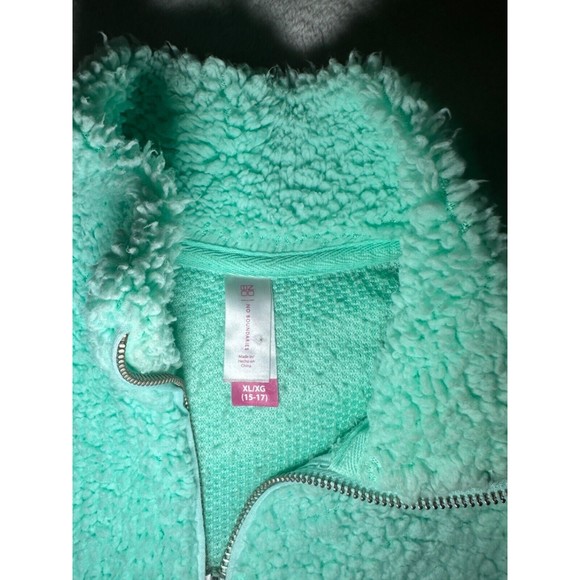 NO BOUNDARIES Womens Aqua Sherpa Fleece Quarter Zip Sweatshirt Mock Neck Size XL - Picture 8 of 8